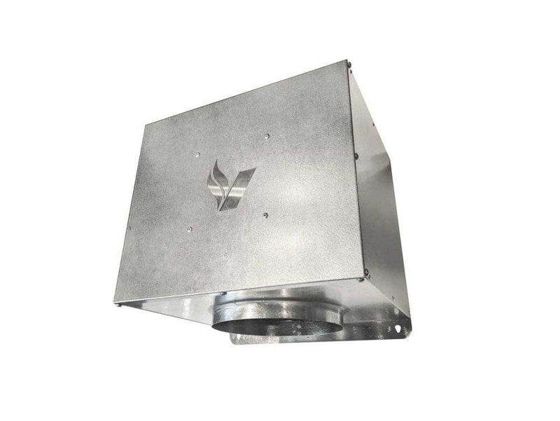 600 CFM inline attic blower in metal casing isolated on white background