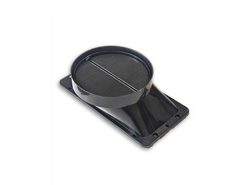 6" duct transition connector in black plastic on white background