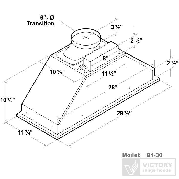 dimensions for 30 inch insert hood