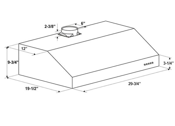 (Dented) 30 Inch  Black Under Cabinet Range Hood 600 CFM - Victory E2