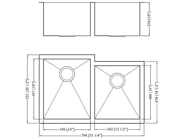 Évier sous plan à double cuve de 32 po - KS126L